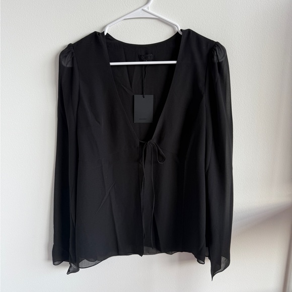 NBD Black Long Sleeve Tie Top - Picture 2 of 4